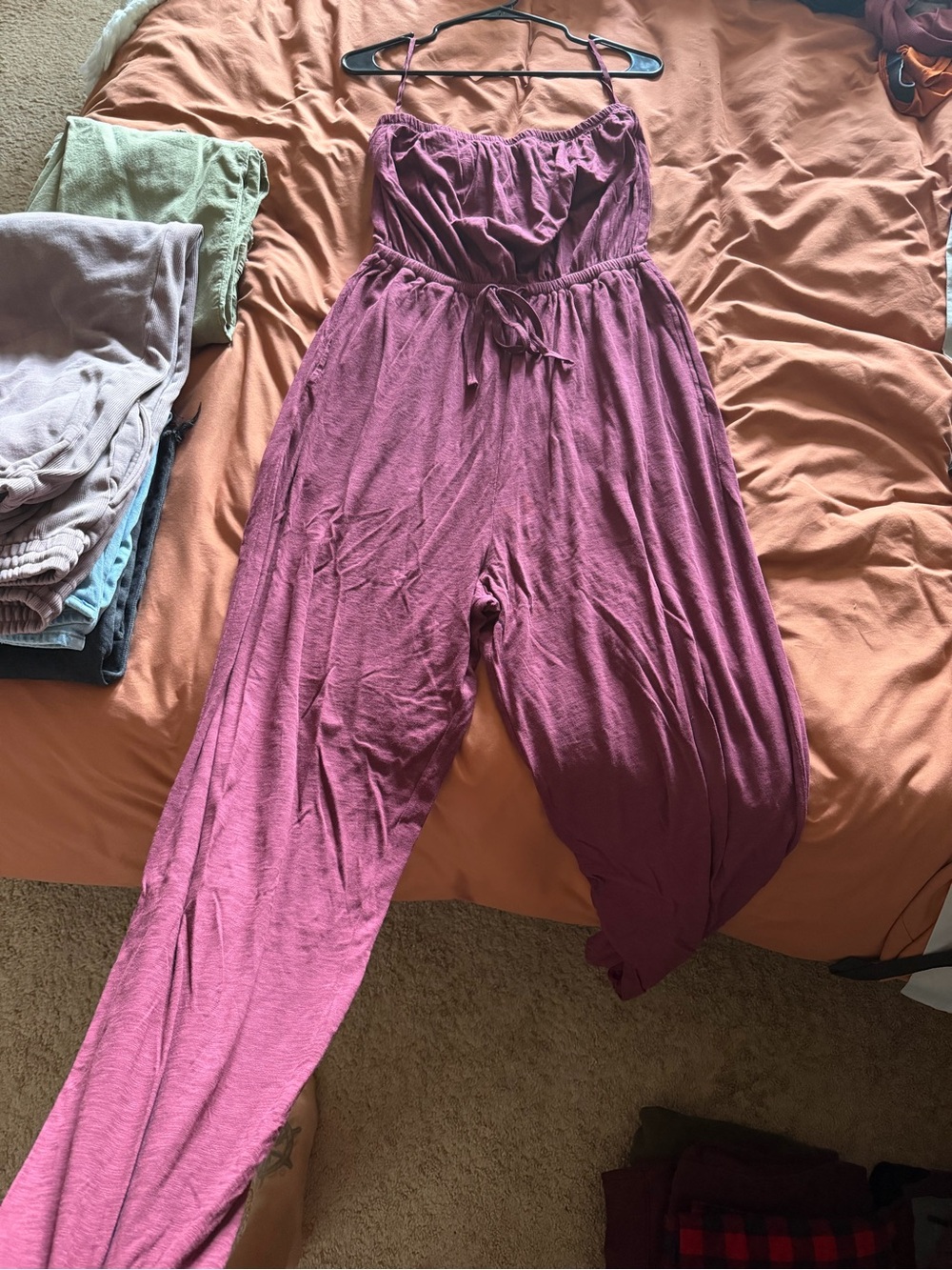 American Eagle Outfitters Mauve Sleeveless Drawstring Jumpsuit